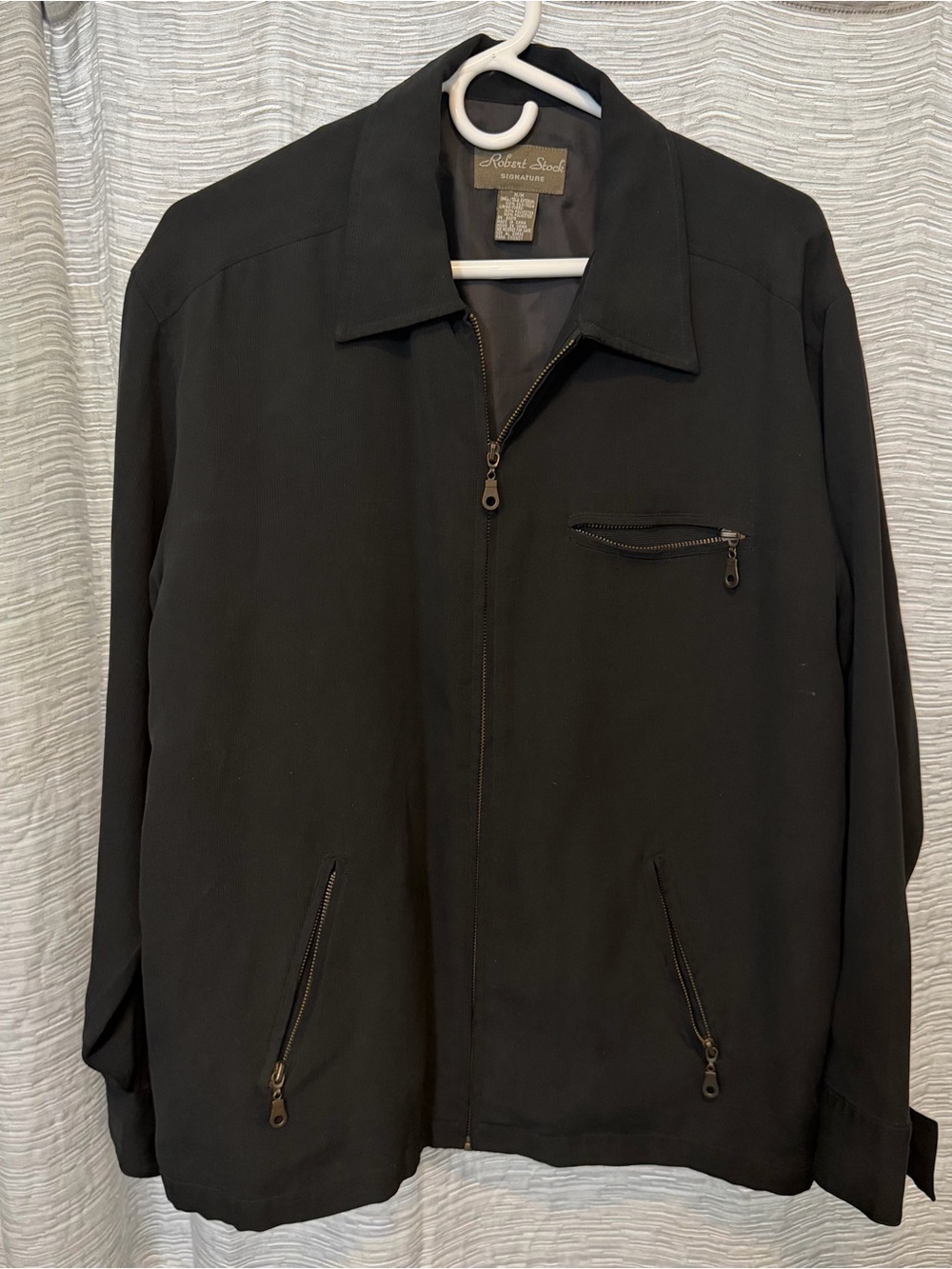Robert Stock Signature 100% silk Black Lightweight Zip-Front Shirt Jacket
